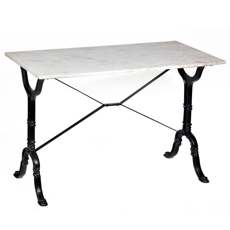 Vera 36" White Marble Top Counter Height Bar Table with Black Iron Frame