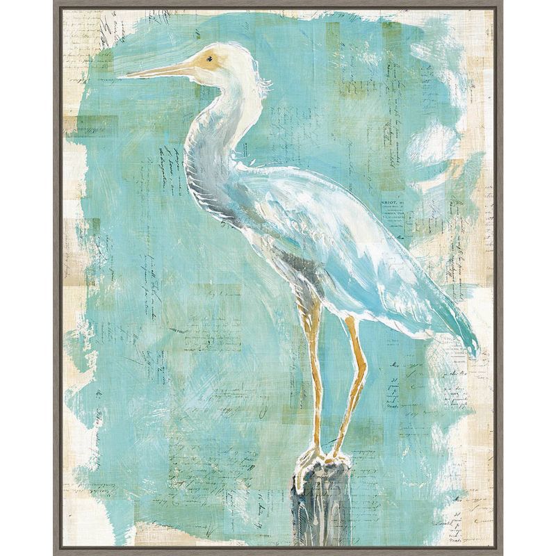 Large Turquoise and White Framed Canvas Egret Print