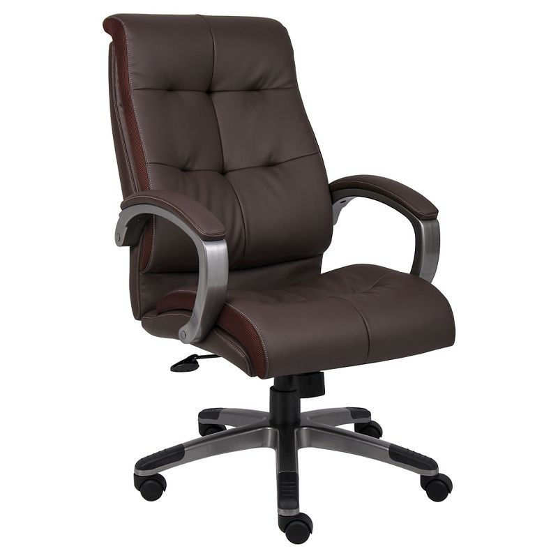 Pewter-Finished Brown LeatherPlus High-Back Ergonomic Executive Chair