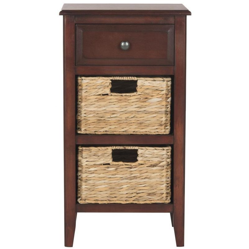 Transitional Cherry Brown Pine Wood Side Table with 3 Drawers