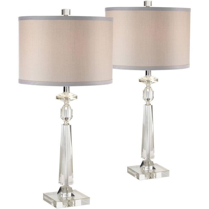 Geometric Crystal Column Table Lamps with Gray Drum Shade - Set of 2