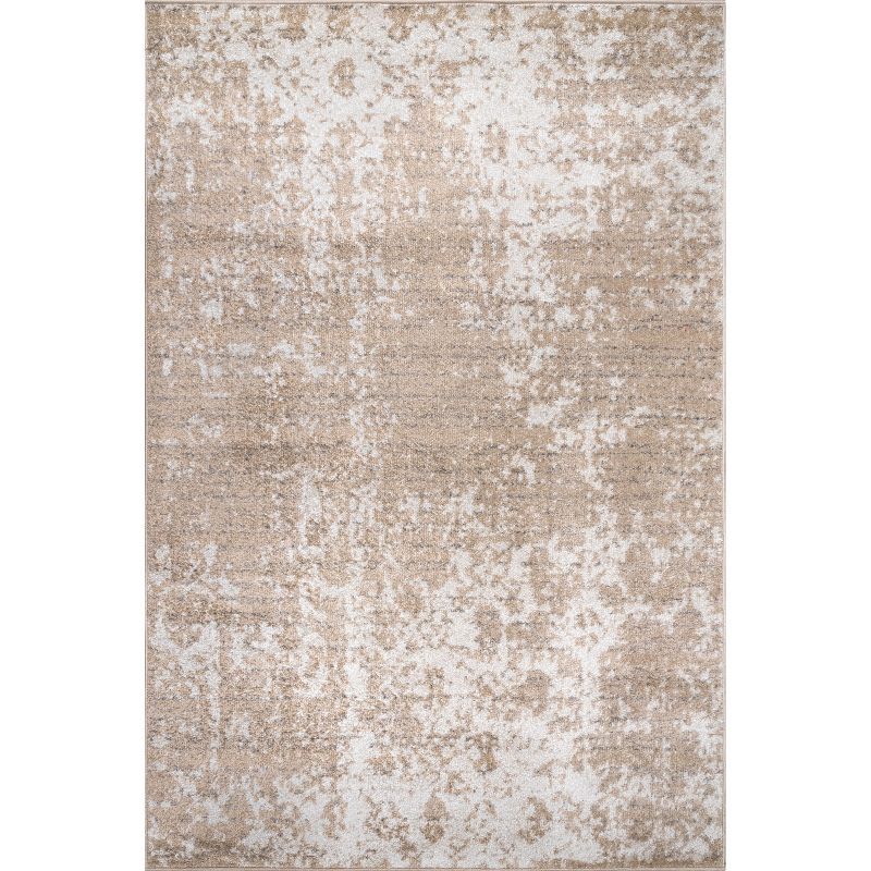 Beige and Ivory Abstract 5' x 7' Synthetic Area Rug