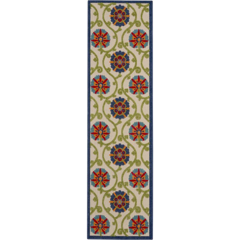 Aloha Floral Bliss Indoor/Outdoor Blue Multicolor Flat Woven Rug