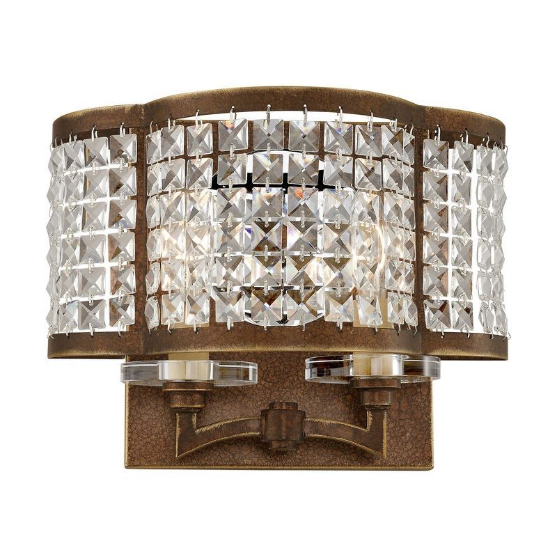 Elegant Dual-Light Palacial Bronze Sconce with Crystal Shade
