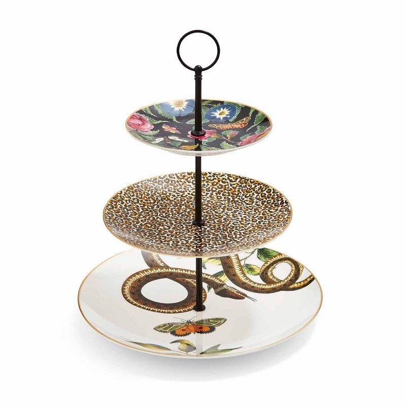 Creatures of Curiosity Ceramic 3-Tier Cake Stand with Floral and Animal Prints