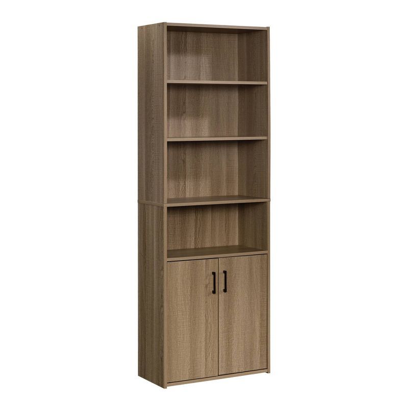 Adjustable Summer Oak 4-Shelf Bookcase with Hidden Storage