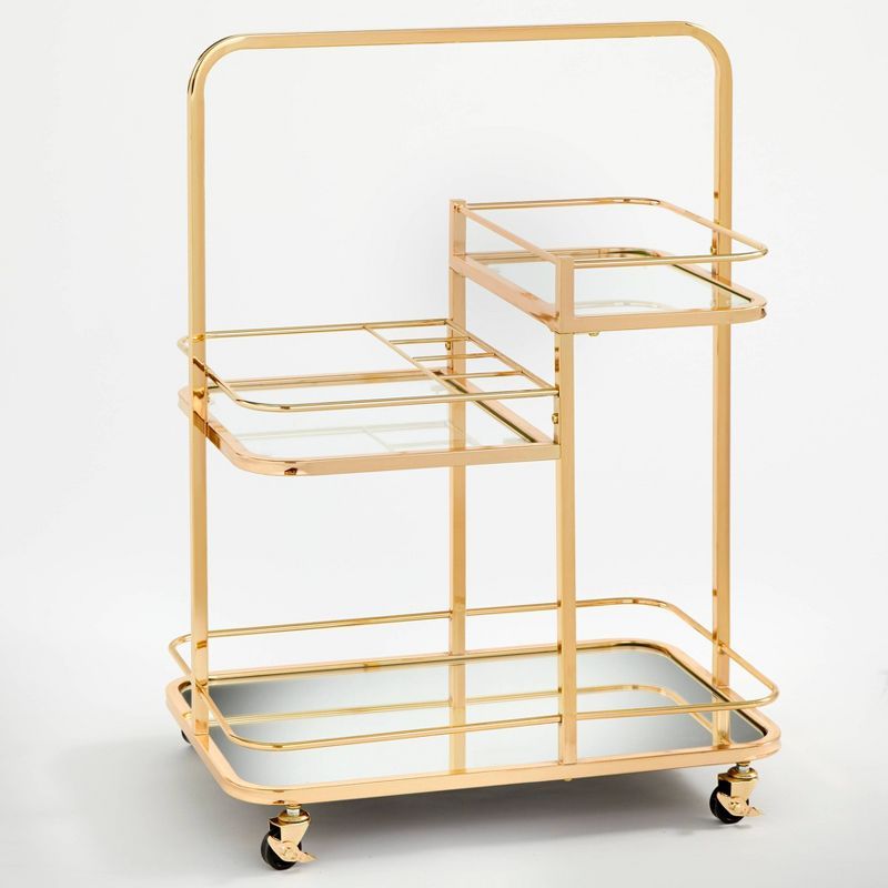 Alcott Gold Metal and Glass 3-Tier Bar Cart with Wine Rack