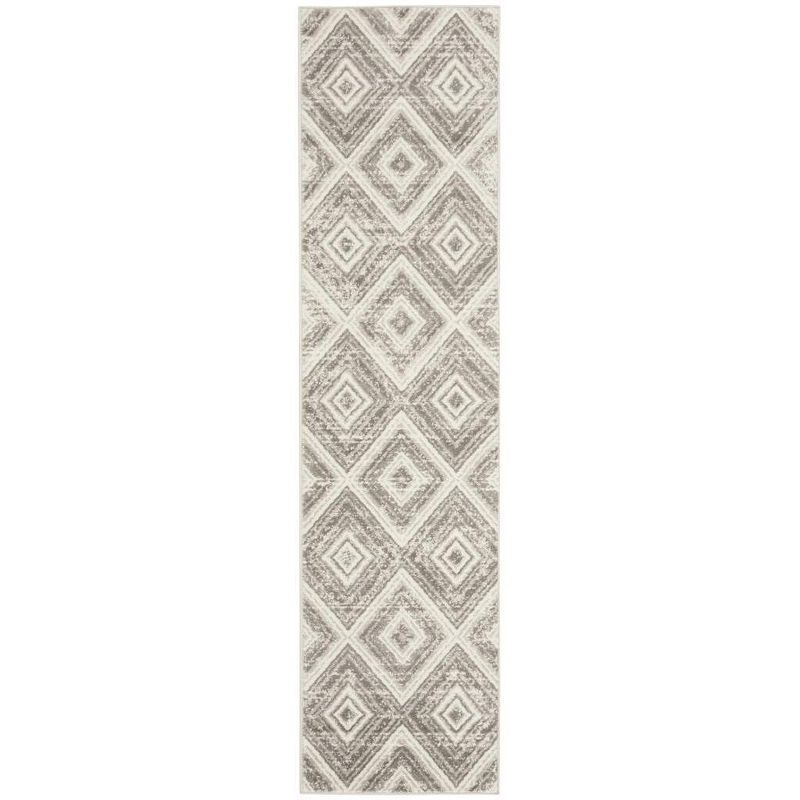 Grey and Ivory Medallion Synthetic Runner Rug