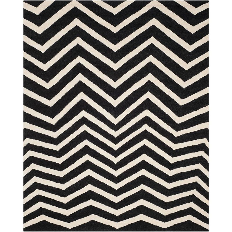 Ivory and Black 3' Round Hand-Tufted Wool Rug