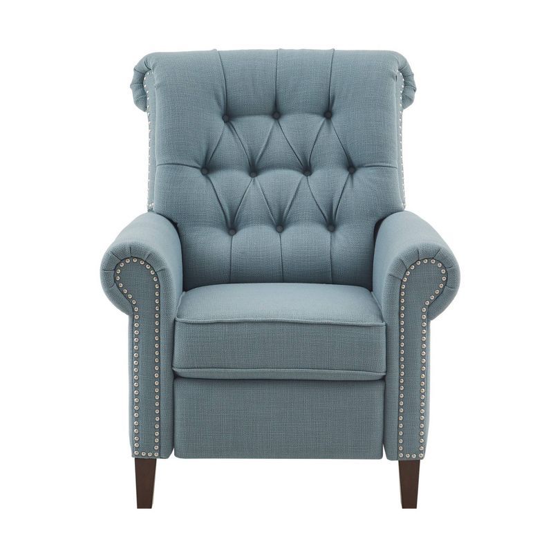 Transitional Blue Tufted Recliner with Bronze Nailhead Trim