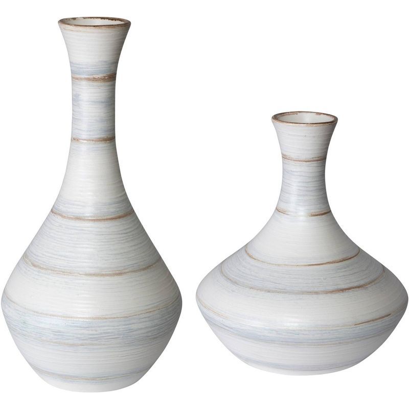 Subtle Aesthetic Ivory, Blue, and Tan Ceramic Vases - Set of 2