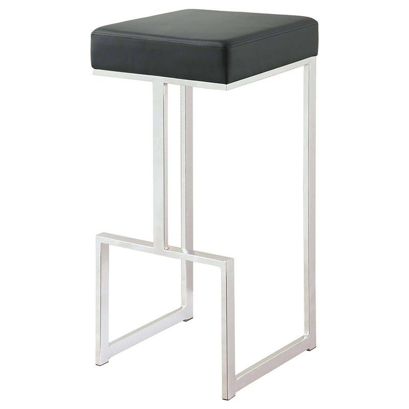 Contemporary Black Leather & Chrome 31" Backless Counter Stool