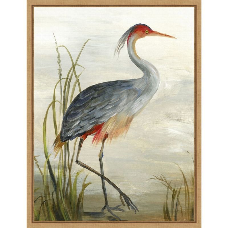 Majestic Grey Heron Canvas Print with Maple Frame