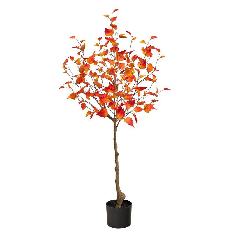 4-Foot Fall Birch Artificial Tree with Orange Leaves