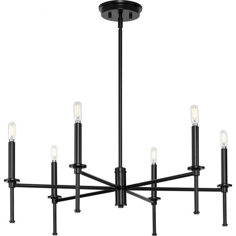 Elara Matte Black Steel 6-Light Chandelier with Clear Glass Shades