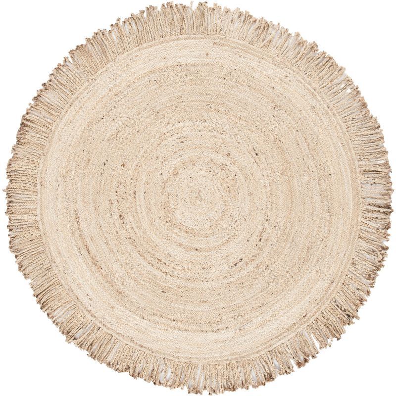 Beige Round Handmade Braided Jute Area Rug