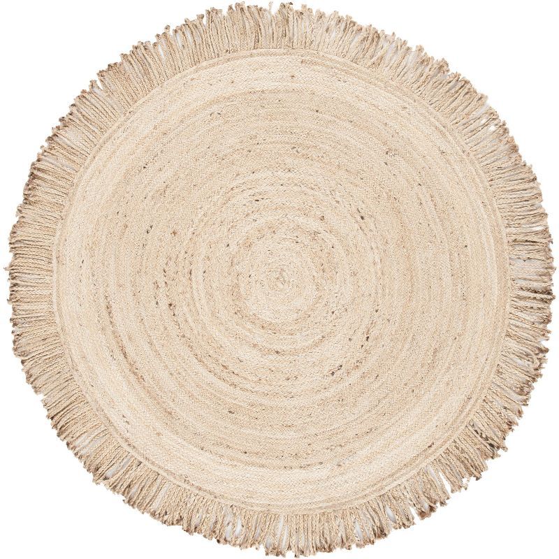 Beige Round Handmade Braided Jute Area Rug