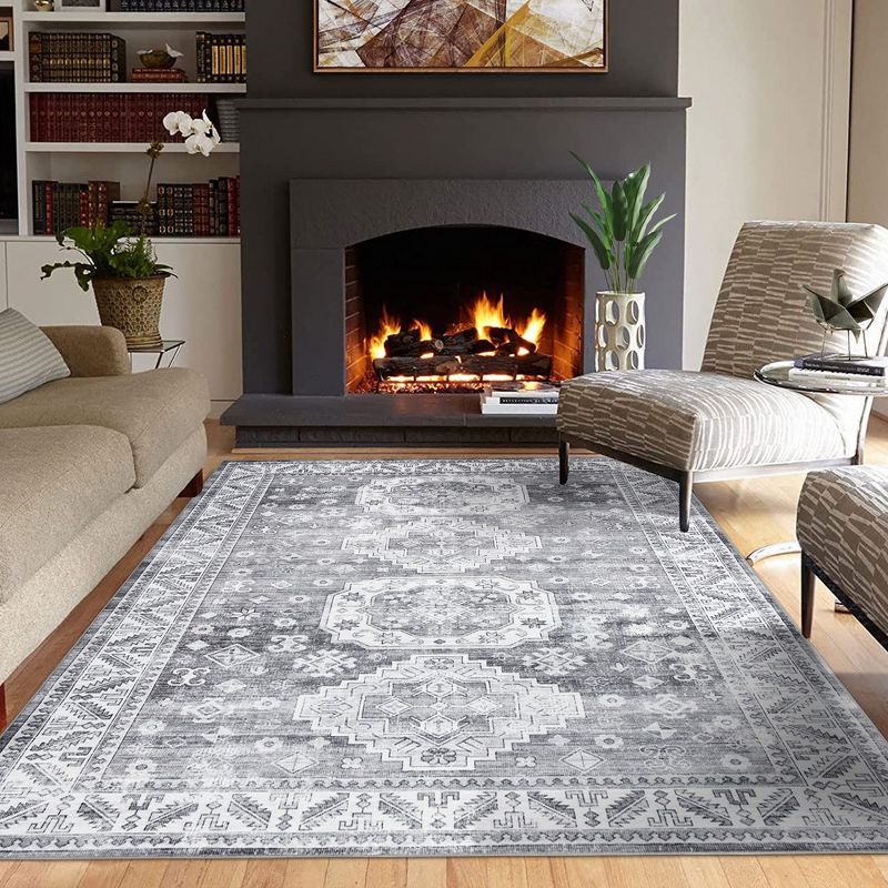 Gray 9' x 12' Vintage Distressed Washable Area Rug