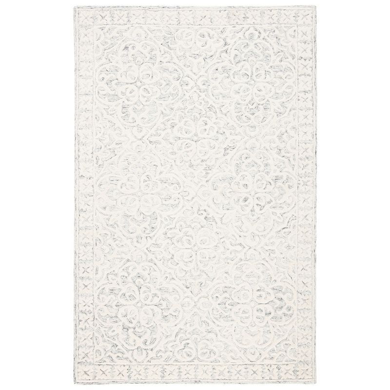 Silver and Ivory Hand-Tufted Wool Area Rug, 5' x 8'