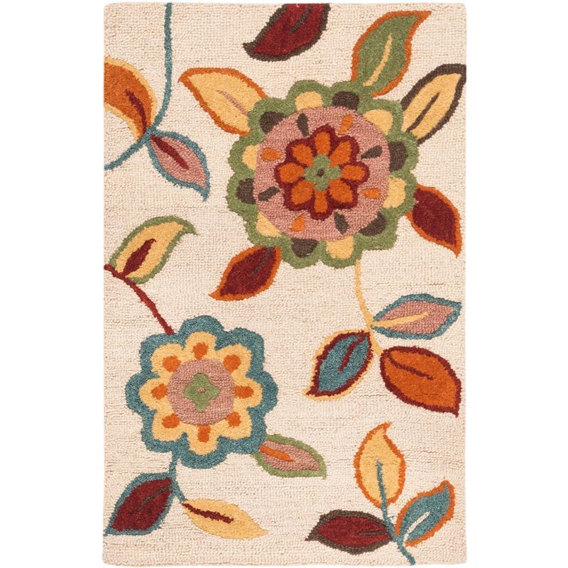 Handmade Blossom Blue Floral Wool Area Rug - 2'6" x 4'