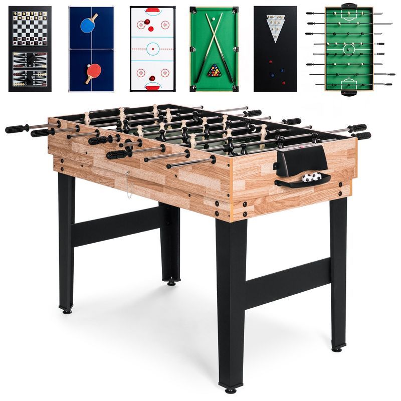 Natural 2x4ft 10-in-1 Combo Game Table with Foosball and Pool