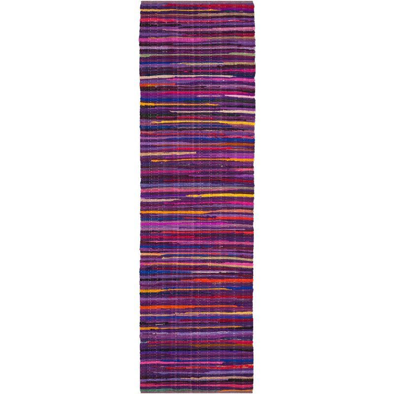 Purple Multi Stripe Handwoven Cotton Wool Runner Rug