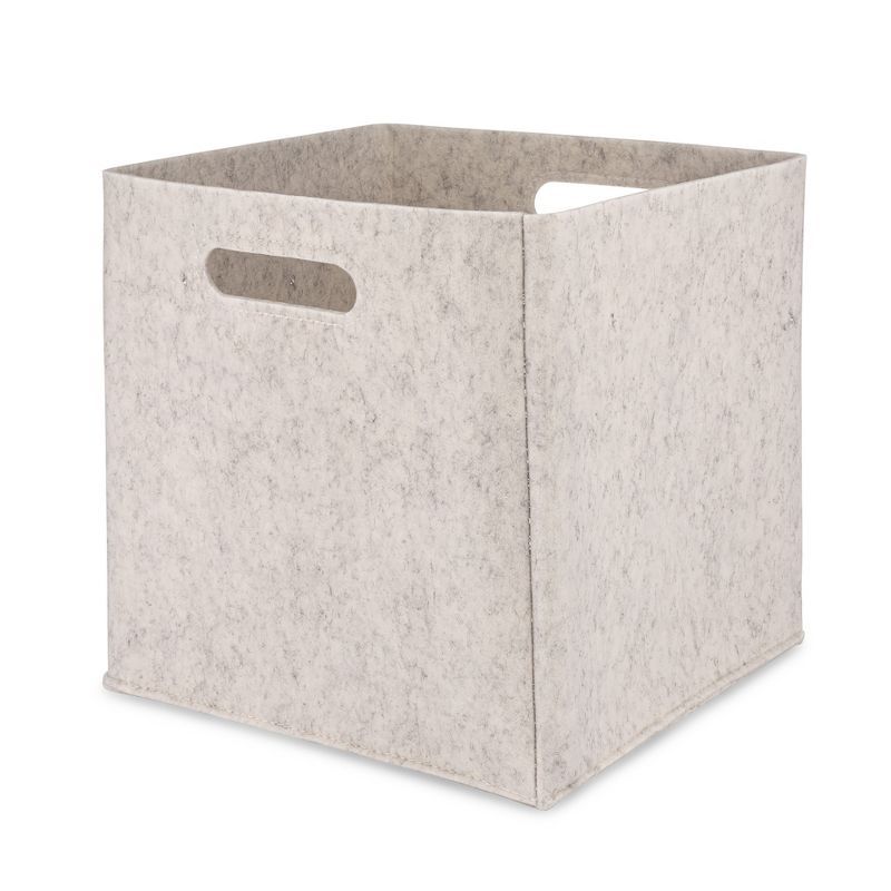 White Felt Square Storage Cube Bin with Handles