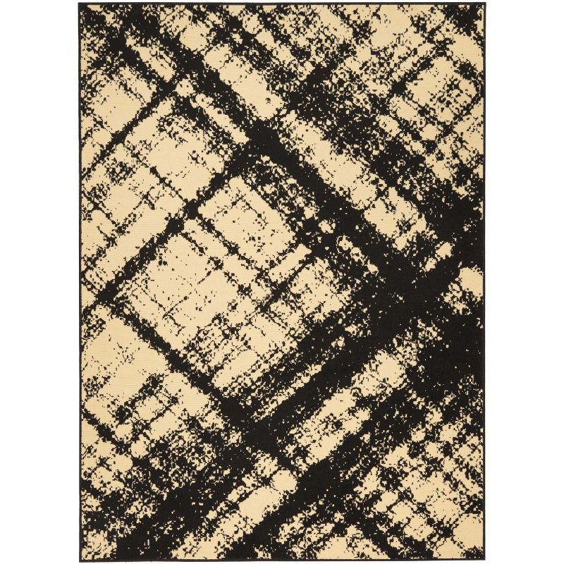 Contemporary Checkered Cream/Black Synthetic 5' x 7' Area Rug