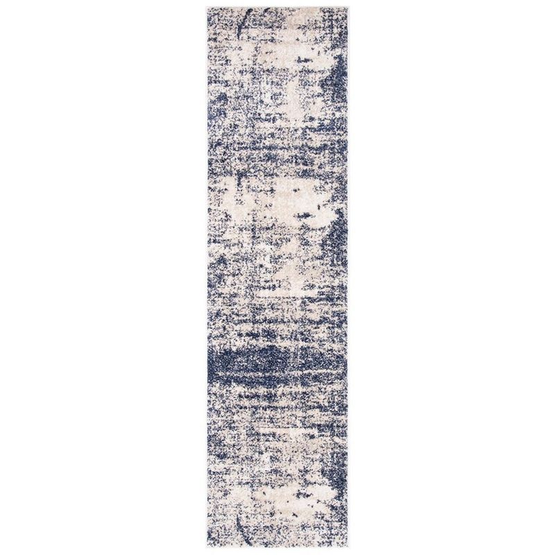 Gold and Navy Abstract Synthetic Runner Rug, 2'1" x 8'