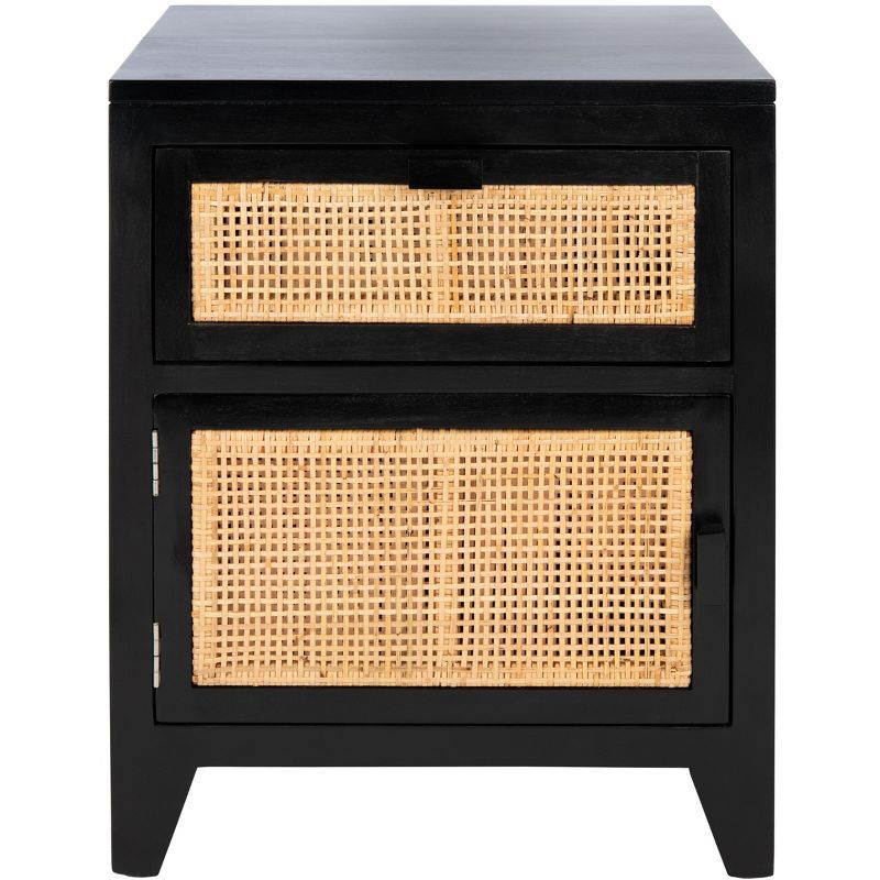 Coastal Black Mahogany & Natural Rattan 1-Drawer Nightstand