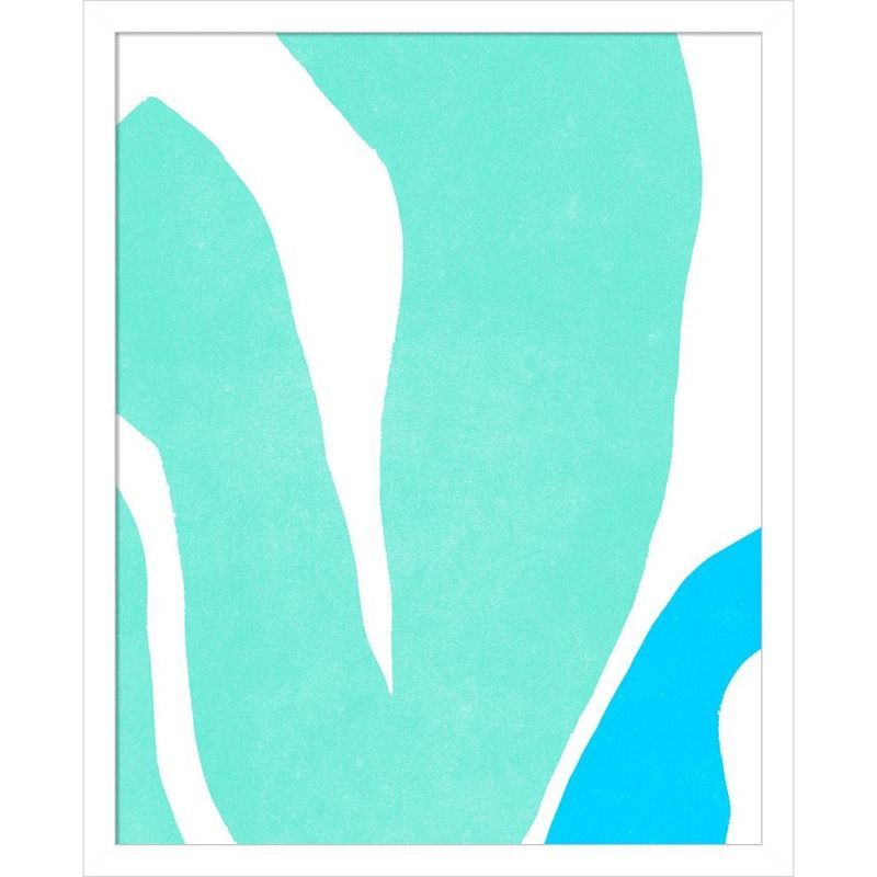 Teal and Blue Abstract Tropical Leaf Framed Canvas Art