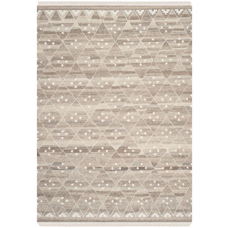 Ivory and Natural Handwoven Wool Kilim Area Rug