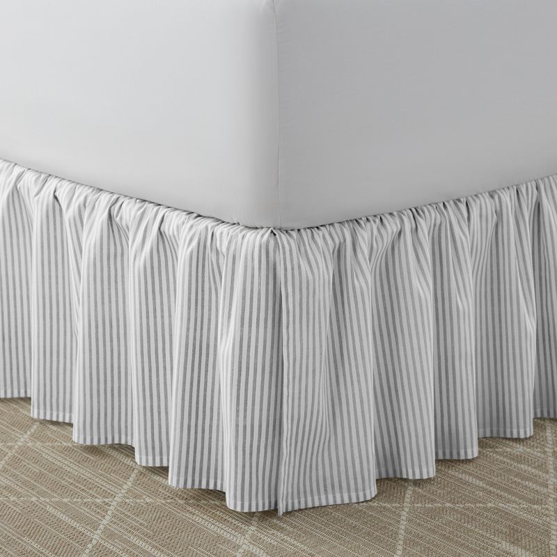 Full Gray Cotton Ruffled Bed Skirt with Stripes