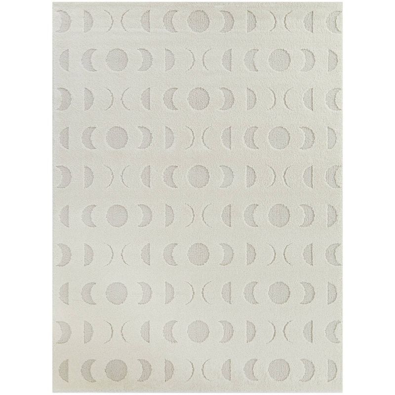 Phases Gray and Off-White Geometric Kids' Rug, 5'3" x 7', Synthetic