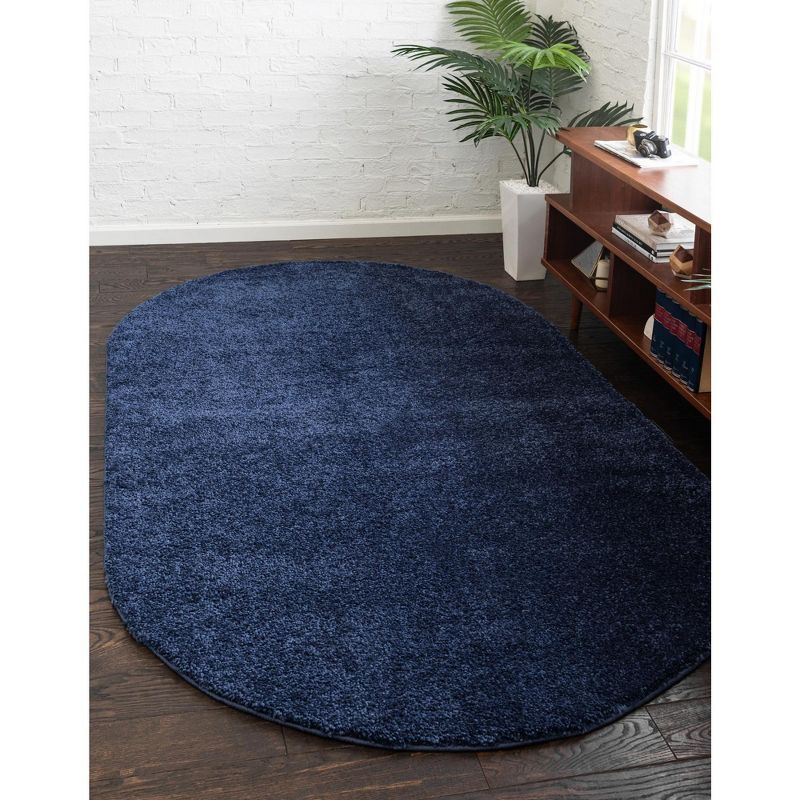 Navy Blue Oval Shag 9' x 12' Synthetic Easy-Care Rug