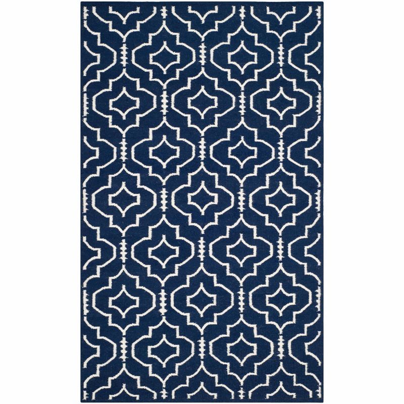 Navy and Ivory Geometric Handwoven Wool Area Rug