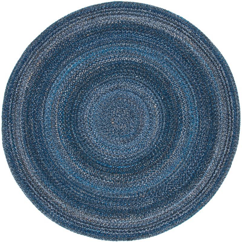 Navy Round Hand-Braided Reversible Synthetic Area Rug