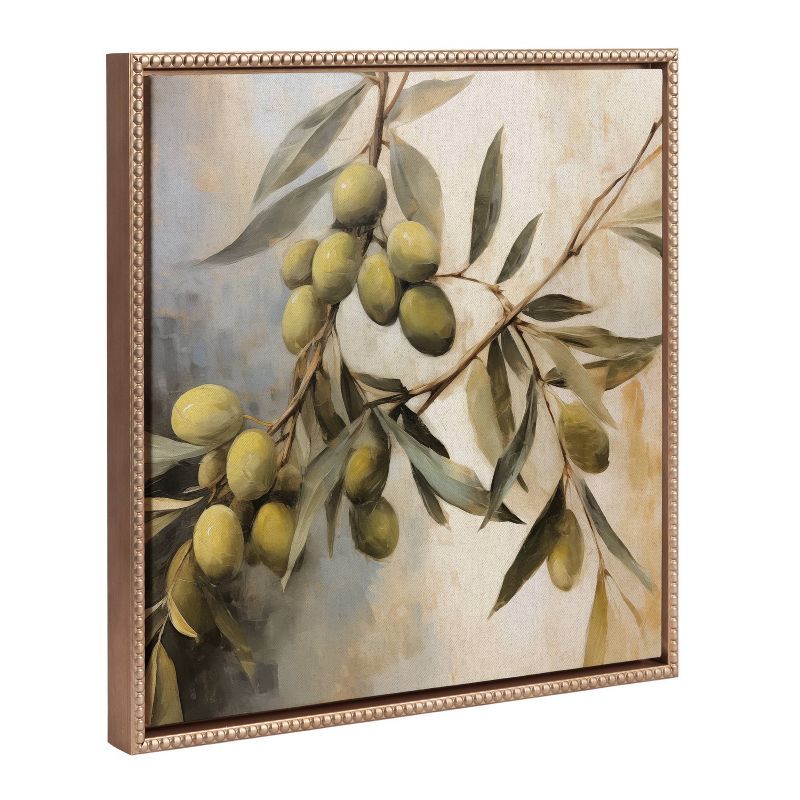 Gold Beaded Frame Olive Tree Canvas Wall Art, 22x22