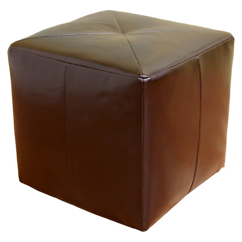 Aric Dark Brown Bonded Leather Cube Ottoman