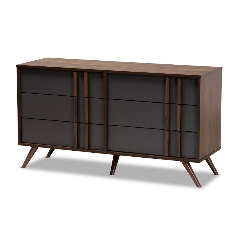 Naoki Two-Tone Gray and Walnut 6-Drawer Wood Dresser