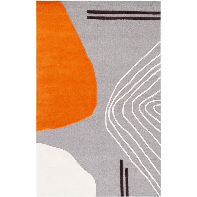Grey and Rust Hand-Tufted Wool 9' x 12' Area Rug