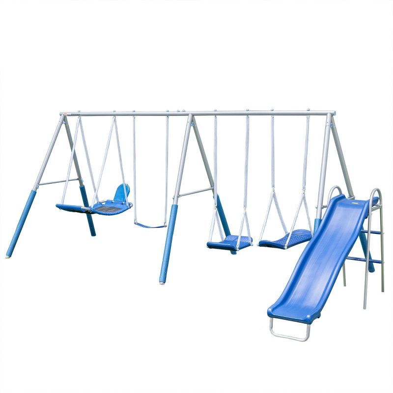 Super Surfer Gray and Blue Metal Swing Set with Slide