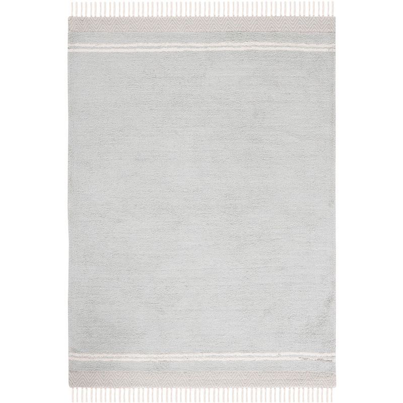 Light Blue and Ivory 4' x 6' Hand-Knotted Washable Rug