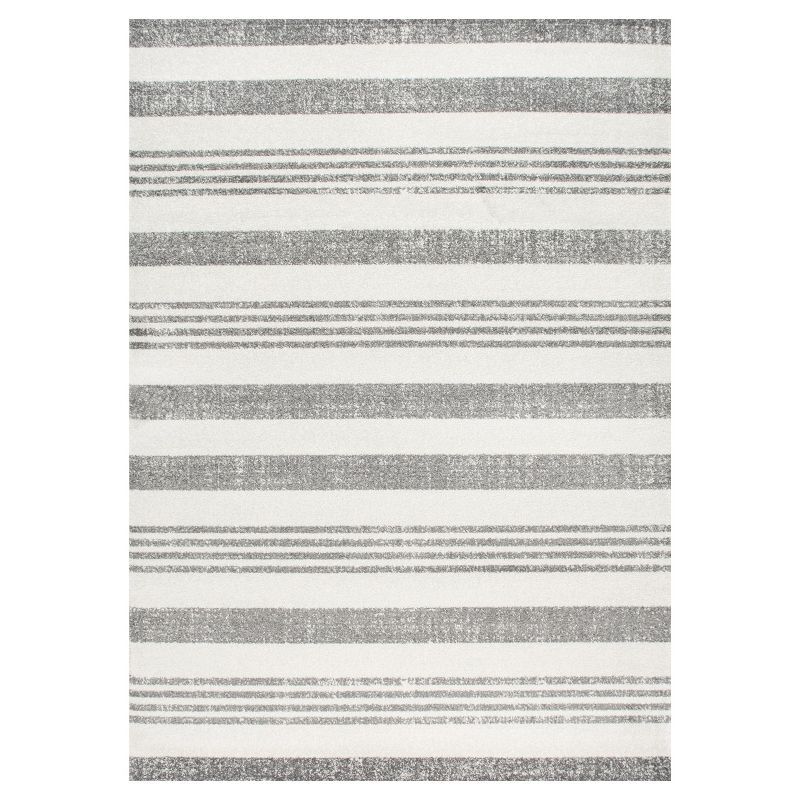 Reversible Striped Gray Synthetic Rug, Stain-Resistant, 4' x 6'