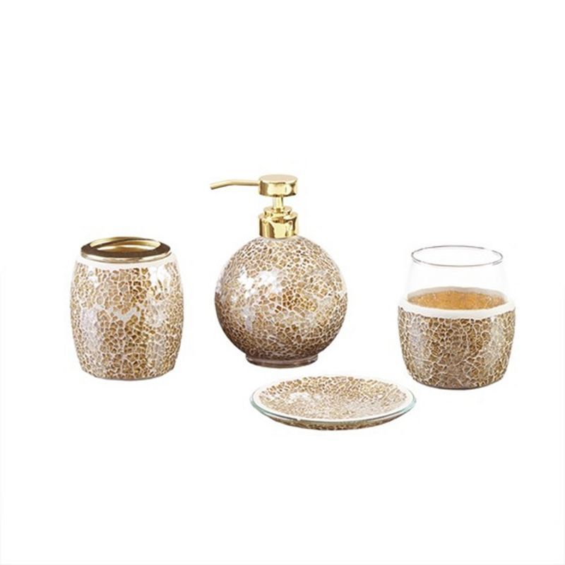 Gold Crackle Glass 4-Piece Bathroom Accessory Set