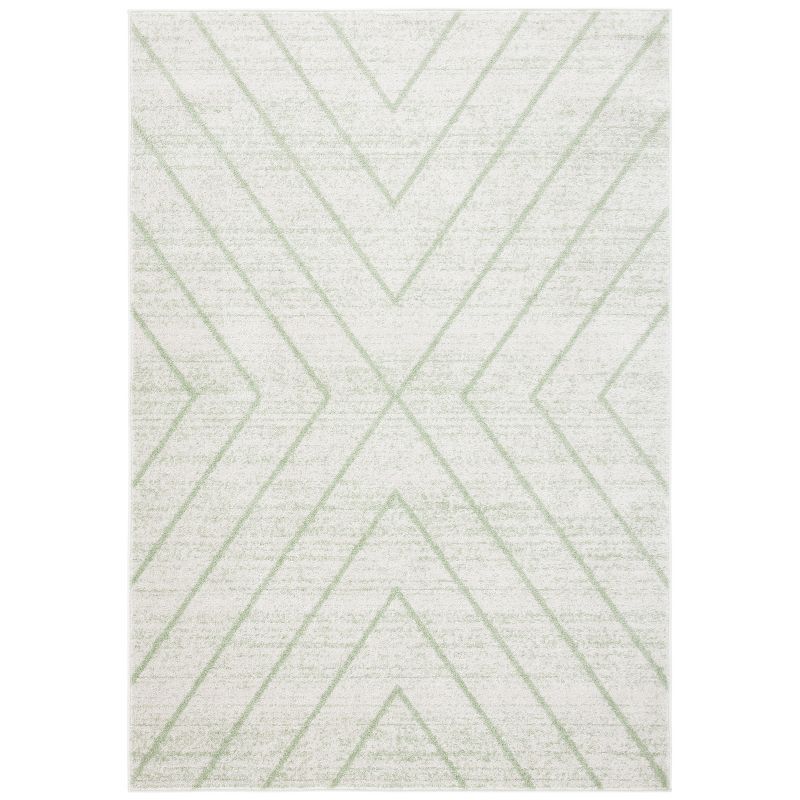 Ivory and Sage Rectangular 8' x 10' Stain-Resistant Synthetic Area Rug