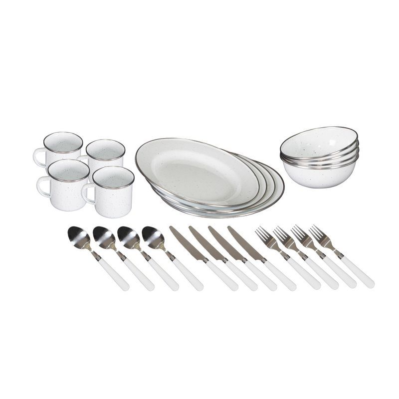 White Enamel 24-Piece Outdoor Tableware Set