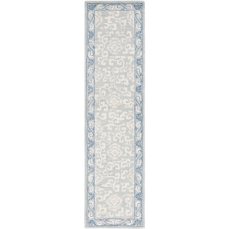 Light Blue and Ivory Tufted Wool Runner Rug