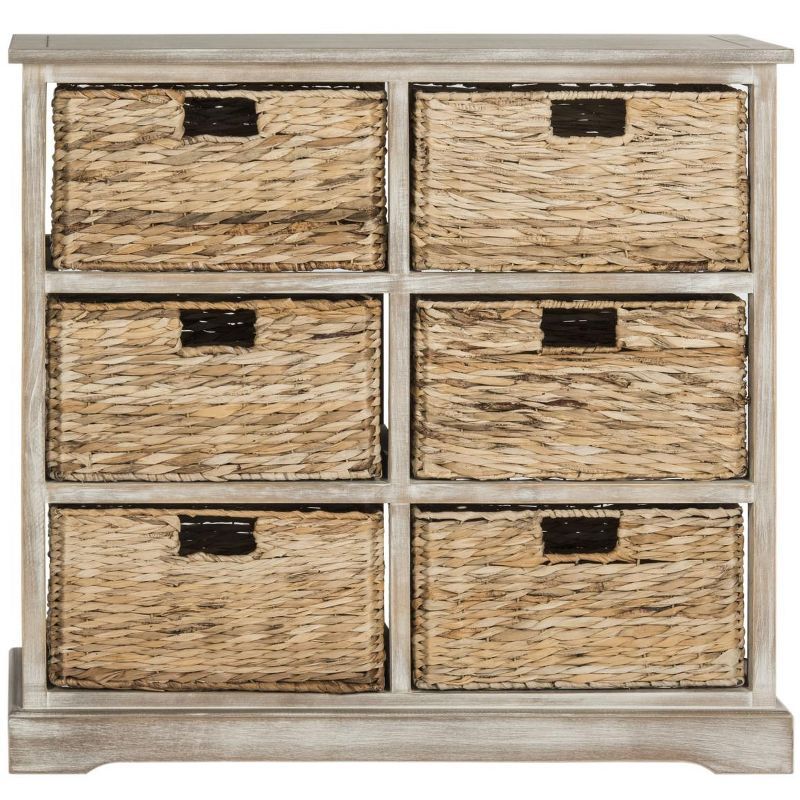 Vintage White 6-Basket Wicker Storage Chest