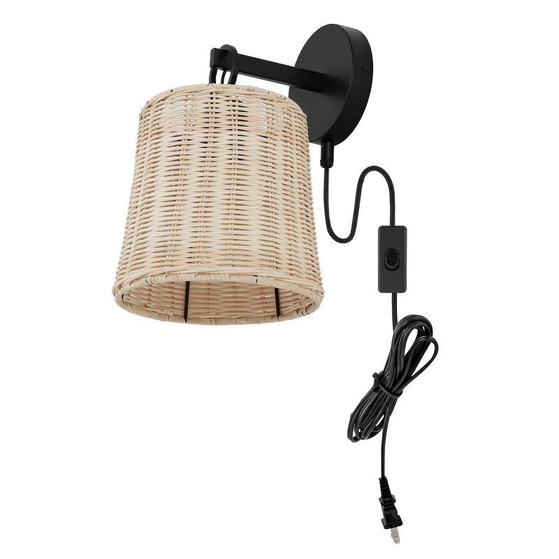 Ciaran Black Metal Wall Sconce with Rattan Shade